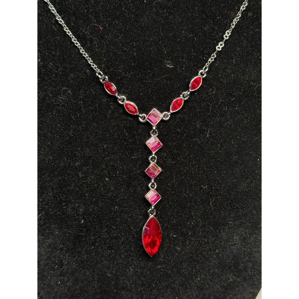 Givenchy Red Crystal Y Drop Necklace Adjustable 15–18" Signed